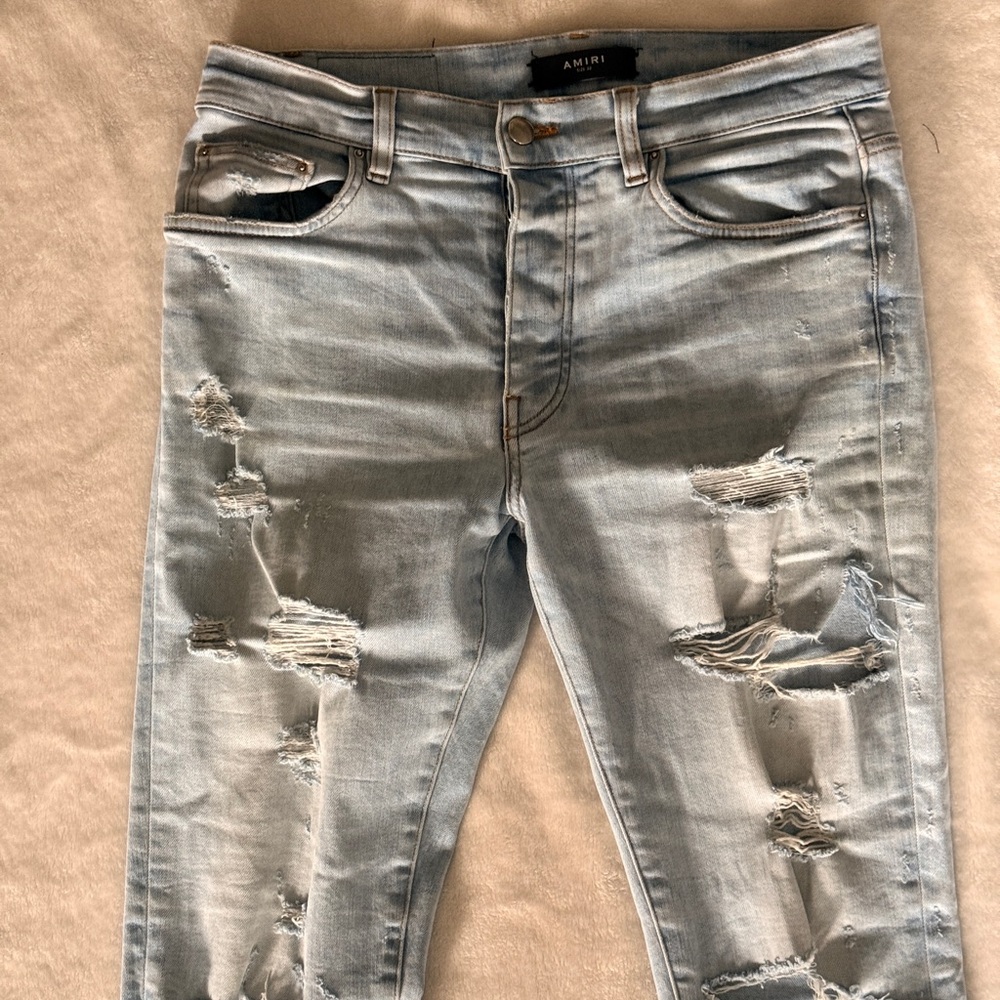 AMIRI Light Blue Ripped Skinny Jeans - Picture 9 of 14
